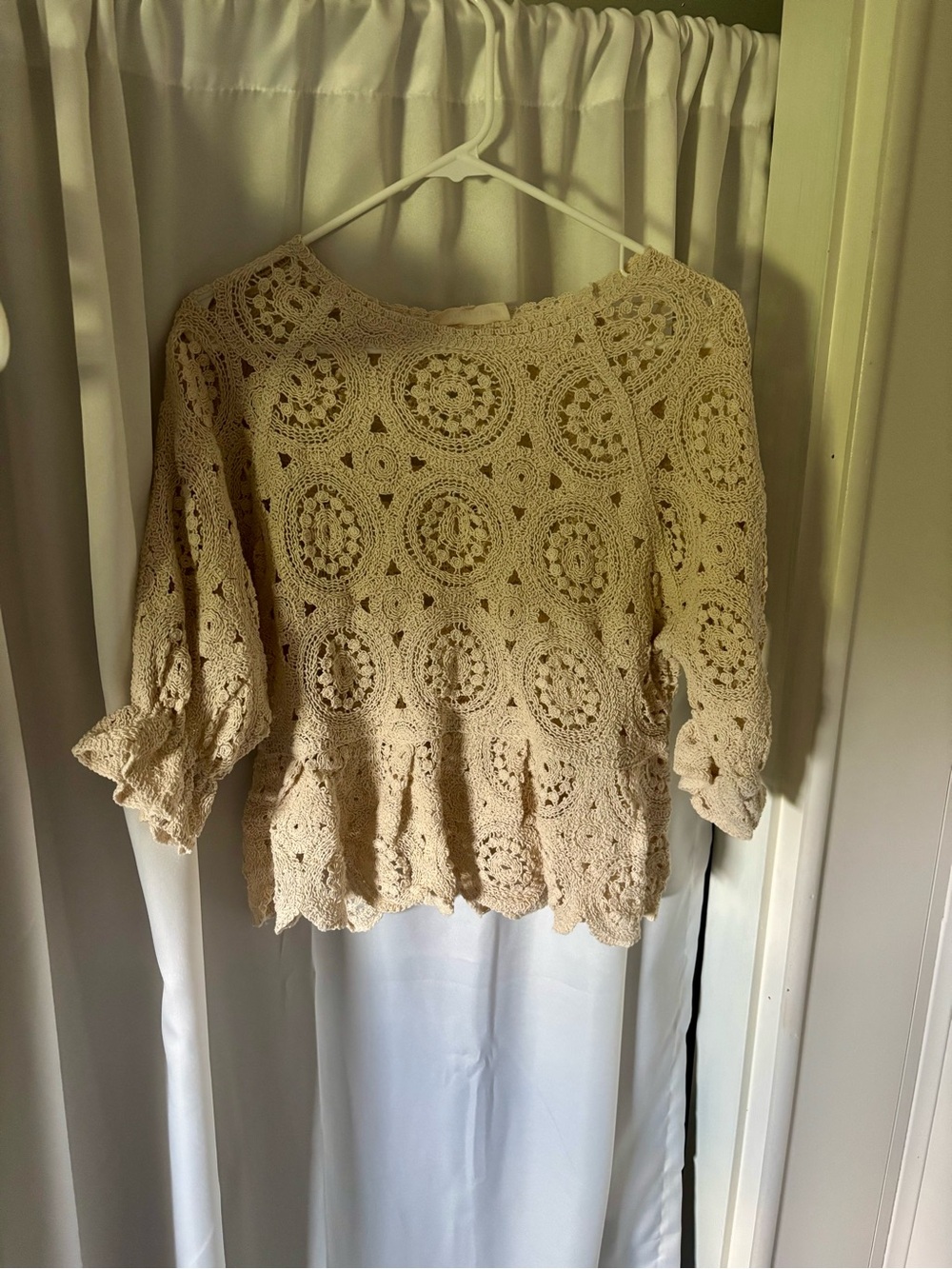 Solitaire Crochet Peplum Top - Beige